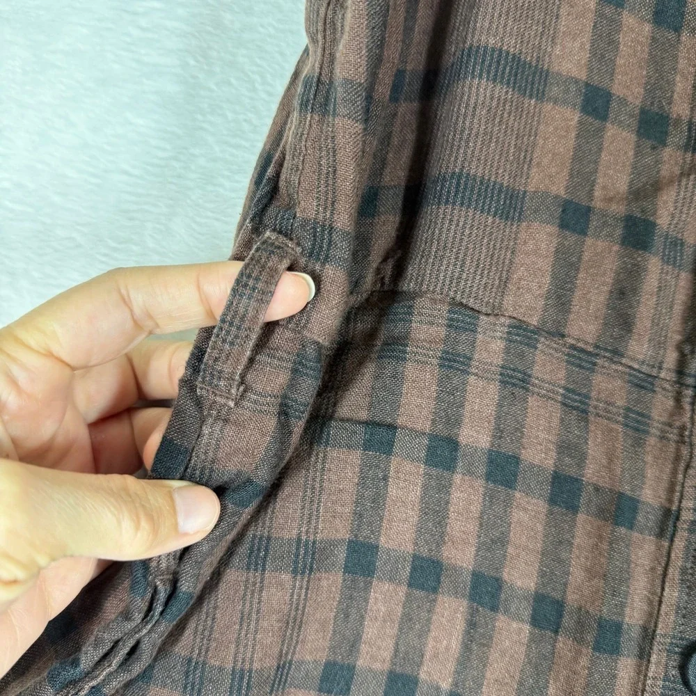 Everlane Brown Plaid Linen Button Front Sleeveless Jumpsuit Size 2 Dark Academia